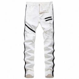 high Street Mens Straight Hole Ripped 2022 Jeans Distred Denim Pants Men Hip Hop Zipper Designer White Red Cott Jeans 51um#
