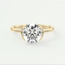 Cluster Rings AEAW Round Cut 14K Yellow Gold Moissanite 2.0 Unique Design Engagement Ring For Women Wedding Anniversary Promise