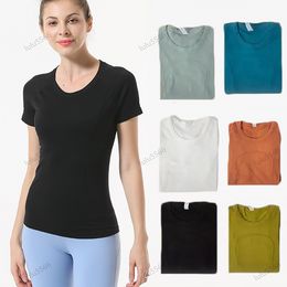 LL Womens Yoga T-Shirts High-Elastic Breathable Running LU Top Quick Drying Seamless Short Sleeve Sport-Cycling Gym Wear Jogging Fitness Clothes