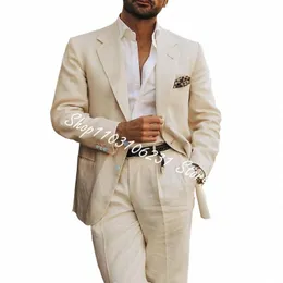 beige Slim Fit Casual Men's Suits Notched Lapel Suits For Men Wedding Party Busin Tuxedos 2 Pieces Blazer Pants Costume Homme 45Dc#