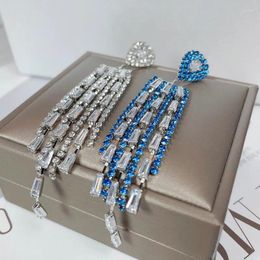 Dangle Earrings Bilincolor Blue And Crystal Clear Zircon Long Tassel Earring Party Jewellery Gift