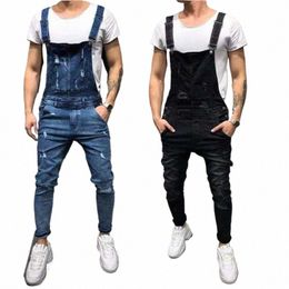 ripped Slim-Fitting Suspenders Jeans Men's Europe America Small Feet Trousers Male Sexy Fi Gallus Denim Pants e5Zl#