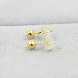 Stud Earrings Pure Real 18K Yellow Gold For Women Girl Simple Smooth Ball Round Fashion 12 4mm