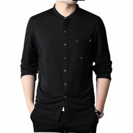 men Dr Shirt Spring Fall Fi Lg Sleeve Busin Social Shirt Male Solid Colour Butt Causal Pocket Streetwear For Male P18P#