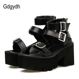 Sandals Gdgydh Ankle Strap Summer Fashion Womens Open Toe Platform Shoes Thick High Heels Black Unique Party 35-42 H240328