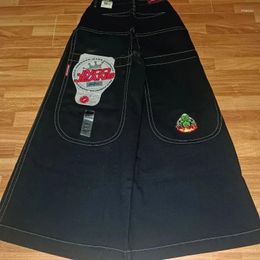 Jeans da donna Y2K Baggy Goth Vintage Hip Hop Americano JNCO Ricamo Grafica Pantaloni neri Uomo Donna Harajuku Gamba larga Streetwear