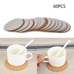 Table Mats 60pcs Handy Round Adhesive Natural Cork Coasters Plain Wine Drink Coffee Tea Cup Pad For Home Office Kitchen