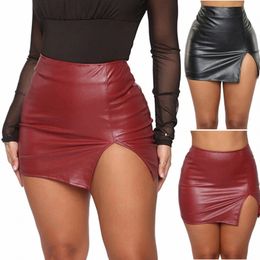 women Leather Night Clubwear Skirts Summer Pure Colour PU-leather Zipper Sexy Hip Leather MIni Skirts Faldas Mujer Moda 2022 84JL#