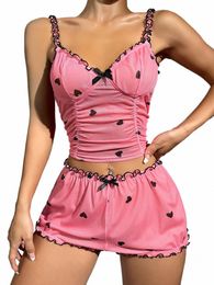 sexy Women's Pajama 2pcs Set Shorts Suit Print Underwear Pijama Lingerie Camisoles Tanks Nighty Ladies Loungewear Homewear 81Yj#