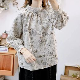 Women's Blouses 122cm Bust Spring Summer Women Japan Style Sweet Mori Kei Girls Loose Print Comfortable Linen Shirts/Blouses