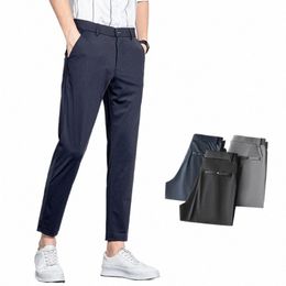 summer Stretch Suit Pants Men Thin Busin Solid Colour Slim Ankle-Length Casual Formal Office Trousers Male Plus Size 28-38 C4Ms#