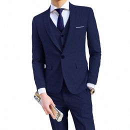 men Three-piece Suit Men Suit Men's Formal Busin Style Slim Fit Wedding Suit Set with Silky Smooth Anti-wrinkle Fabric 12T7#