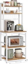 Kitchen Storage VASAGLE Hutch Bakers Rack With Power Outlet 14 Hooks Microwave Stand Adjustable Coffee Bar Metal Wire Panel