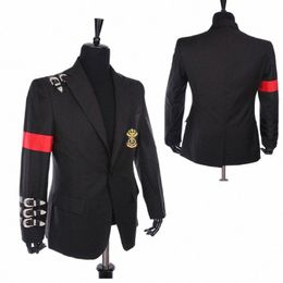 rare Classic MJ Michael Jacks BAD Jacket Informal Buckle Badge Suit Black Punk Casual Blazer s1MJ#