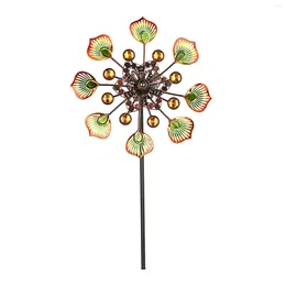 Garden Decorations Peacock Tail Rotating Windmill Iron Art Outdoor Wind Spinners (Yellow)