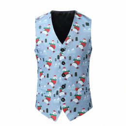 2023 New Men's Fi Christmas Vest Party Coat Casual Slim Fit Blazer Butts Suit Carto Christmas Print Men'S Tank Blazer J5JN#