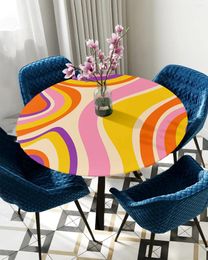 Table Cloth Illustration Abstract Marble Texture Round Tablecloth Elastic Cover Waterproof Dining Decoration Accessorie