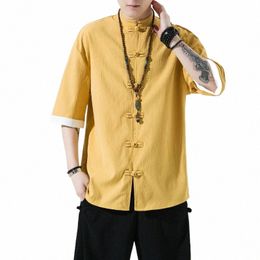 men Chinese Style Hanfu Shirt Mens loose Tops Tang Suit Linen Solid Traditial Kung Fu Shirts Male Cott Kimo Shirts M-5XL B9V0#