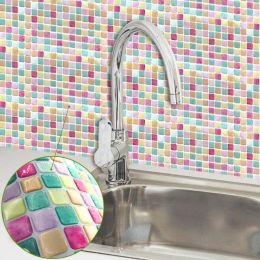 Stickers Mosaic Wall Tile Peel and Stick Self adhesive Backsplash 3D Waterproof Oilproof Kitchen Bathroom Home Decor Wall Stickers Vinyl