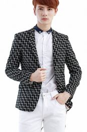 2017 Autumn Casual Male Slim Blazer Outerwear Fi Plaid Suit Formal Dr Men's New Clothing Singer Costumes R19h#