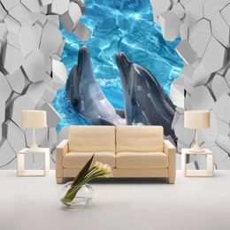 Wallpapers Milofi Custom Large Wallpaper Mural 3D Dolphin Love Seascape Wall Fashion Stereo Background