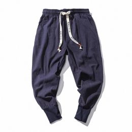 cott Linen Harem Pants Men Solid Elastic Waist Streetwear Joggers 2022 New Baggy Drop-crotch Pants Casual Trousers Men q9vY#