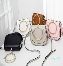 Summer Leather Handbag Metal Ring package saddle metal nile handle bag Bracelet Female Shoulder Messenger Crossbody Bags1448315