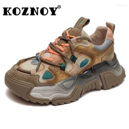 Casual Shoes Koznoy 5cm Women Platform Wedge Ankle Chunky Sneakers Ergonomic Boots Cow Genuine Leather Woman Firm Autumn Spring