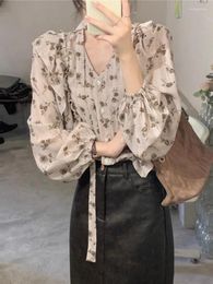 Women's Blouses Korejepo Light Mature Style Shirts Temperament Printed Ruffle Edge Shirt Women Spring 2024 French Gentle Slimming Loose Top