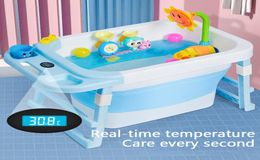 Portable Bathtub Temperature Sensor Baby Tub Folding Bath Barrel Child Bathtub Swimming Barrel Home Large Newborn Can Sit2284134