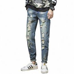 cool Men Stacked Ripped Jeans TK Ins Fi High Street Vintage Distred Denim Pants Classic Y2K Slim Fit Hip Hop Trousers N3x0#