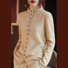 Womens Merino Wool Jacket AutumnWinter Standing Collar Multi Button Knitted Sweater Fashion Luxury Top Cardigan 240311