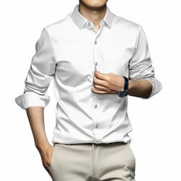 2024 High Quality Stretch Anti-Wrinkle Men Shirts Lg Sleeve Dr Shirts Male Slim Social Busin Blouse Solid Color Shirt K5jt#