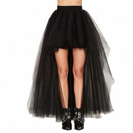 misshow Hi-Lo Gothic Punk Tutu Skirt Soft Tulle Elastic Waist High Low Mesh Net Halen Cosplay Costume Maxi Women Dr X4tI#