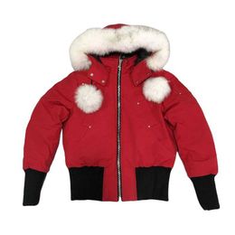 Palm Moose Women Winter Coat Fox Fur Duck Down Filled Hooded Puffer Bomber Jacket