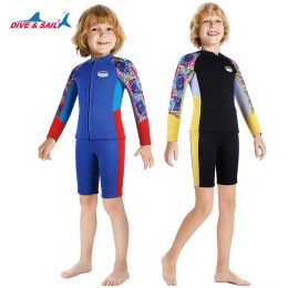Wear Boys 2.5mm Neoprene Wetsuit Waterproof Thermal Two Pieces Swimsuit Kids Surfing Scuba Diving Suit Swimwear Top + Short