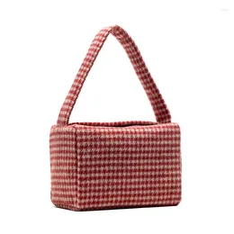 Bag Square Armpit Woollen Cloth Casual Small Body Large Capacity Thousand Bird Lattice Red