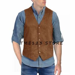 Vests Men's Suede Single Breasted VNeck Vest Suit Male Vests for Women Elegant Man Vest Steampunk Formal Wear Gothic Chaleco