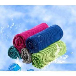 Titanium Sport Accessories 30X90Cm Ice Cold Sports Towel Cooling Summer Sun Stroke Exercise Polyester Soft Breathable 10 Colors Drop D Dhgqz