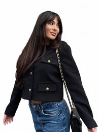 trafza 2024 Spring Women's Retro Short Blazer Chic Lg Sleeve Multi-Pocket Metal Butt Jacket Jacket Women's Street Blazer Y2K N8pr#