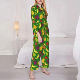 Home Clothing Cute Pineapple Pyjamas Set Autumn Funny Fruit Print Fashion Leisure Sleepwear Womens 2 Piece Retro Oversized Suit Gift