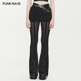 Women's Pants PUNK RAVE Gothic Perspective Mesh Flare Personalised Velvet Waistband Daily Trousers Spring & Summer