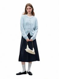 fsle Round Neck Women Beige Single Brested Cardigans 40.5% Sheep Wool 15.9% Alpaca Light Blue Short Female Autumn Sweaters 29nj#