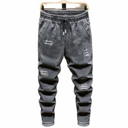 2023 Spring New Men's Large Size Ripped Gray Jeans Drawstring Design Stretch Denim Pants Male Brand 5XL 6XL 7XL 8XL 9XL 10XL L3ni#