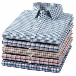 pure Cott Sanding Plaid Shirts Autumn Casual Busin Versatile New Men's Lg-sleeved Shirt Top Men's Clothing Christmas Tiki t1sF#