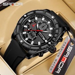 Wristwatches SANDA Fashion Casual Men's Wrist Watch Soft Silicon Quartz Watches With Date Luminous Points Top Brand Man Bracelet Hours 2024