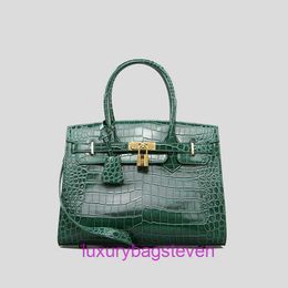 Factory Outlet Wholesale Hremms Birkks Tote bags for sale 2024 New Crocodile Leather Bag Fashionable Bright 30 Lock Buckle Genuine Womens With Real Logo