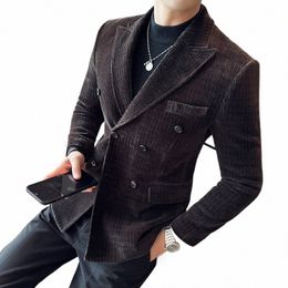brand Clothing Men's Corduroy Suit Jackets/Male Slim Fit Fi High Quality Tuxedo/Man Spring Autumn Blazers Office Dr n4v6#