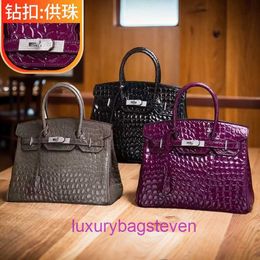 Hremms Birkks designer tote bags on sale Genuine leather crocodile patterned bag cowhide high gloss brick buckle live streaming womens With Real Logo