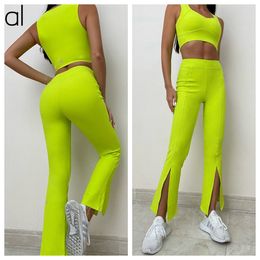 AL0YOGA-152 New align leggings Womens Bras Top+Split Fishtail Pants Set Lady Sports Yoga Sets Ladies Pants Women With Chest Pad Sleeveless Tight Wide Strap Fitness Top